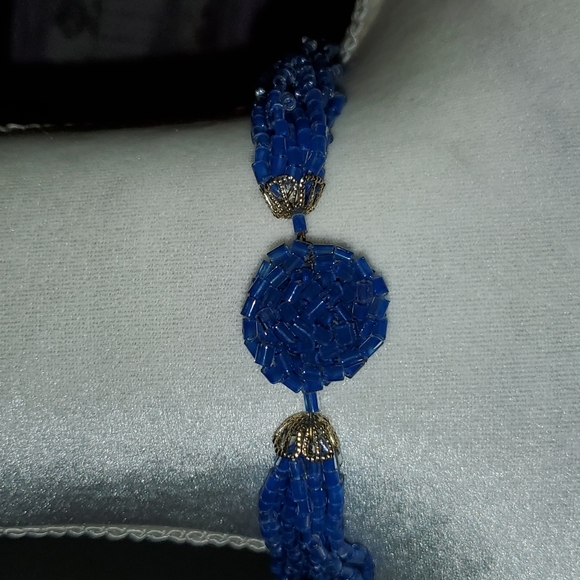 1950s/1960s Glass Tube Seed Beaded 10 Strand Necklace w/Clip Earrings - Picture 3 of 7